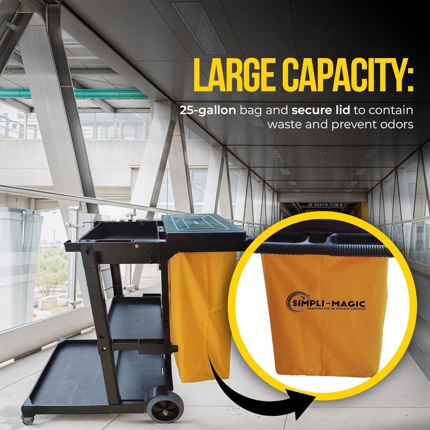 Simpli-Magic Premium Janitorial Utility Cart, Commercial, Yellow/Grey