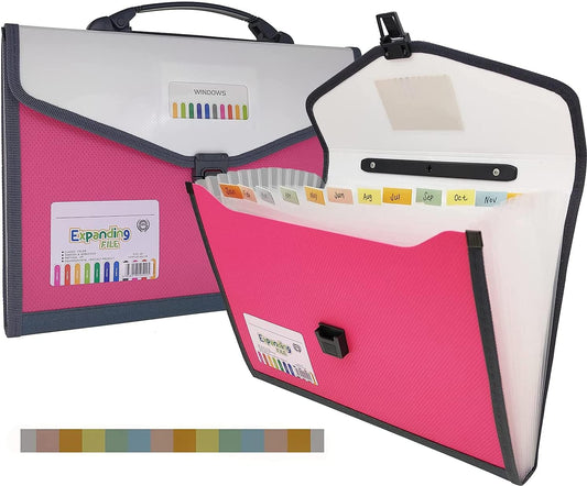 Expanding Accordion File Folder with Labels, 13 Pocket Document Organizer, Letter A4 Size, 1 Pack