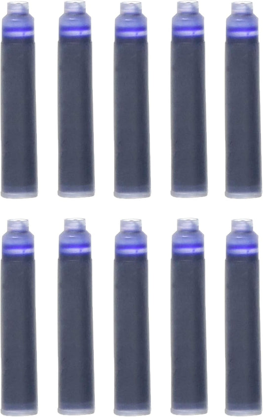 Xezo Blue Ink Cartridges for Fountain Pens, Standard International/European Size. Pack of 10.