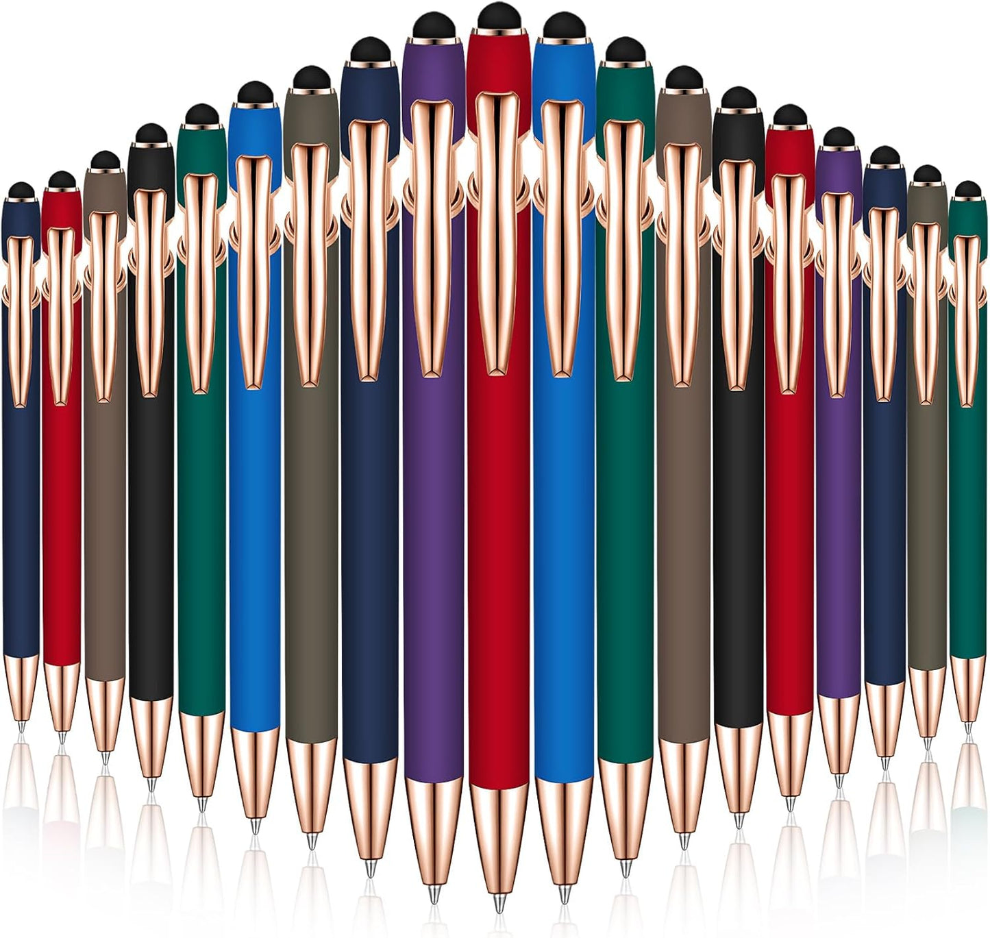 Zonon 38 Pieces Rubberized Ballpoint Pen with Stylus Tip Stylish Metal Pen Capacitive Styli with Soft Rubberized Grip, Black Ink for Most Devices(Classic Colors)