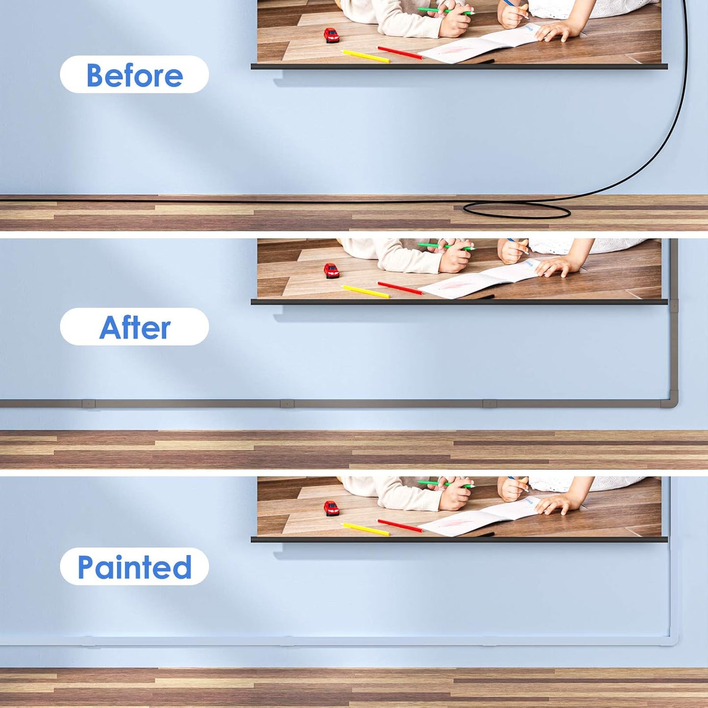 Yecaye 125in Grey Cord Hider, One-Cord Channel Cord Cover on Wall, Cable Management Kit, Wire Covers for Cords, Cable Raceway, W0.59in H0.4in, Grey