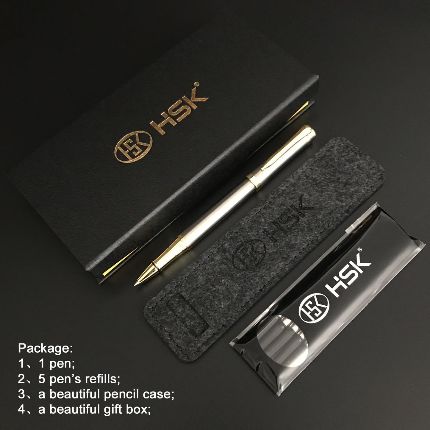 HSK Luxury Ballpoint Pens gift Pen Black Refill Line width 0.5mm,Best Ball Pen Gift Set for Men & Women Professional Executive,Office,Nice Pens Classy Gift Box (Red)