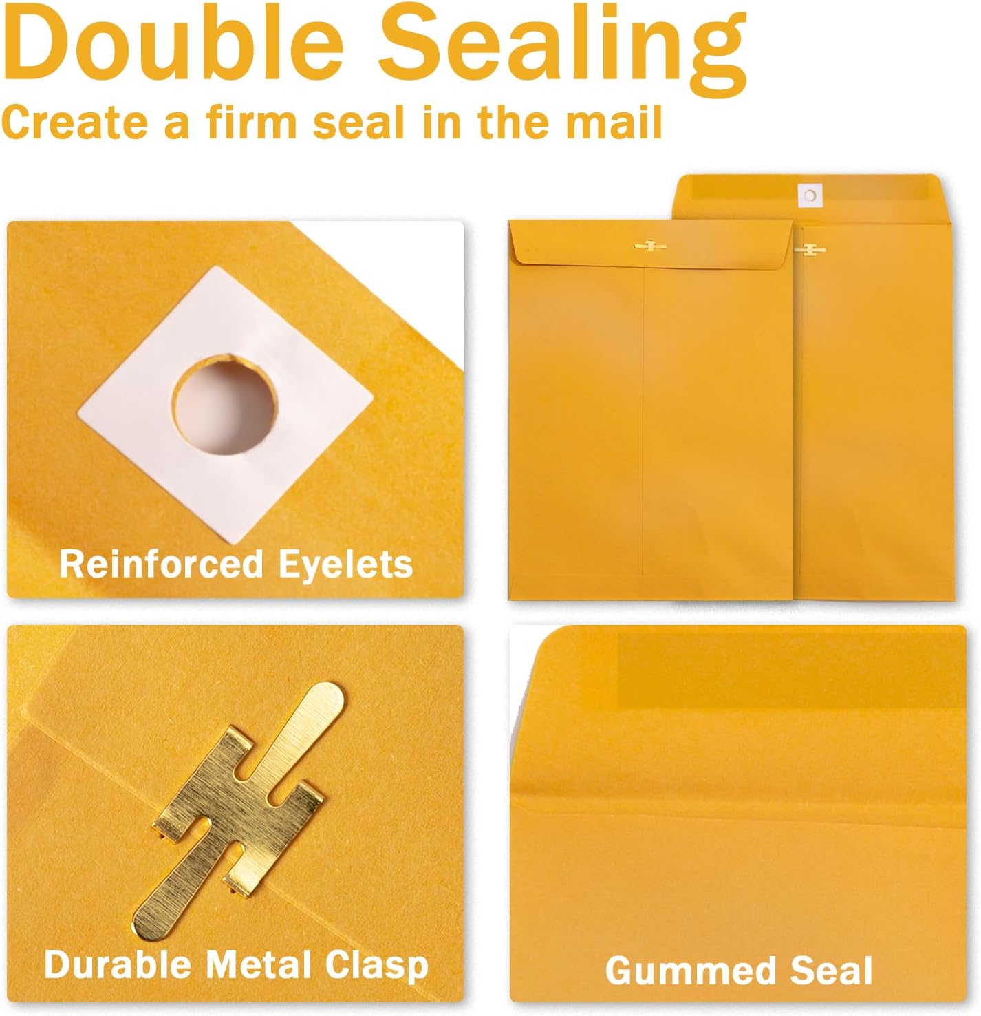 10x13 Clasp Envelopes 20 Pack, Goefun Large Brown Yellow Manilla Envelopes 10x13 with Clasp and Gummed Seal for Office - 100GSM Kraft Paper