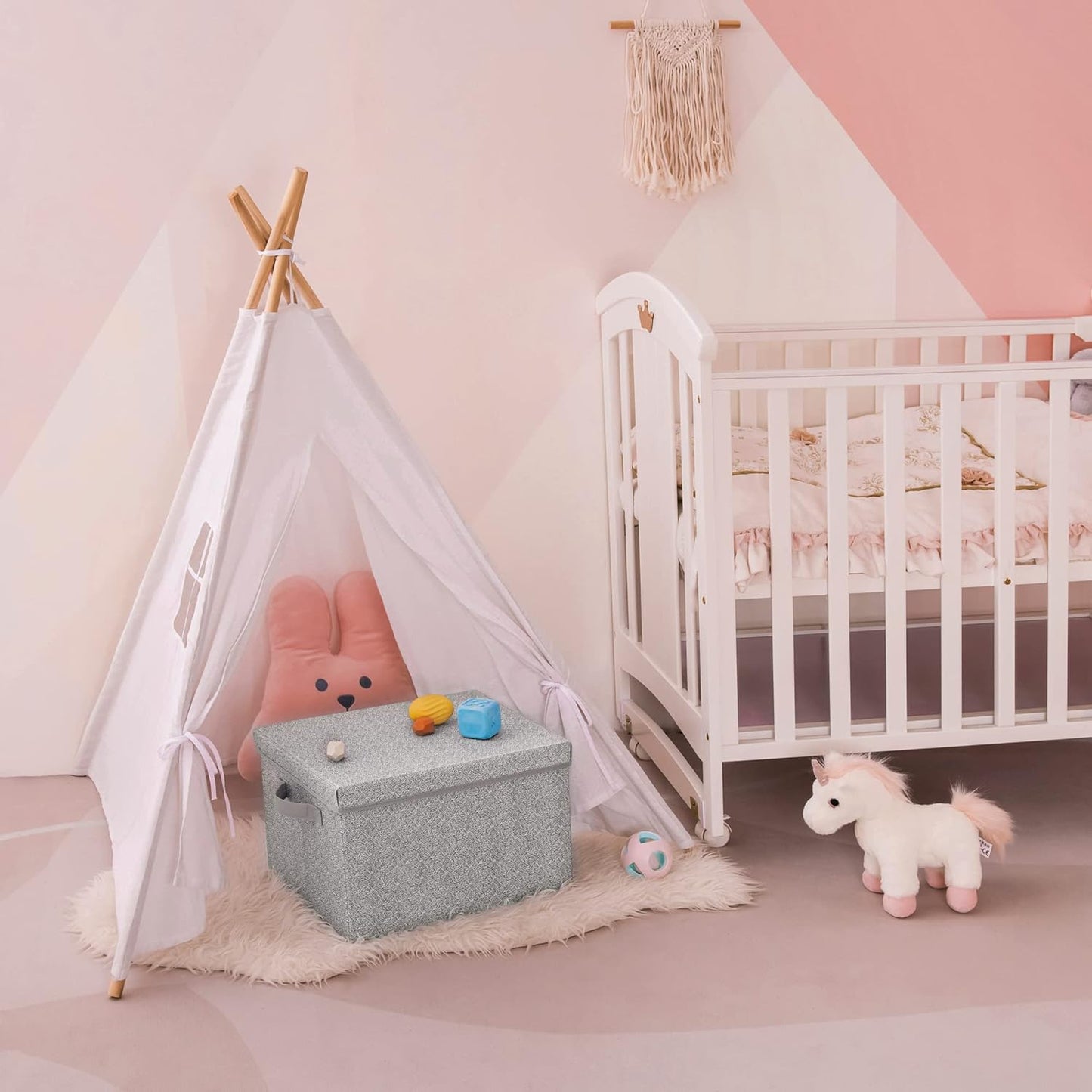 GRANNY SAYS Fabric Boxes with Lids, Storage Bins with Handles, Shelf Bins for Organizing, Extra Large Storage Boxes for Linens Clothes, Decorative Storage Containers, Gray, 3-Pack