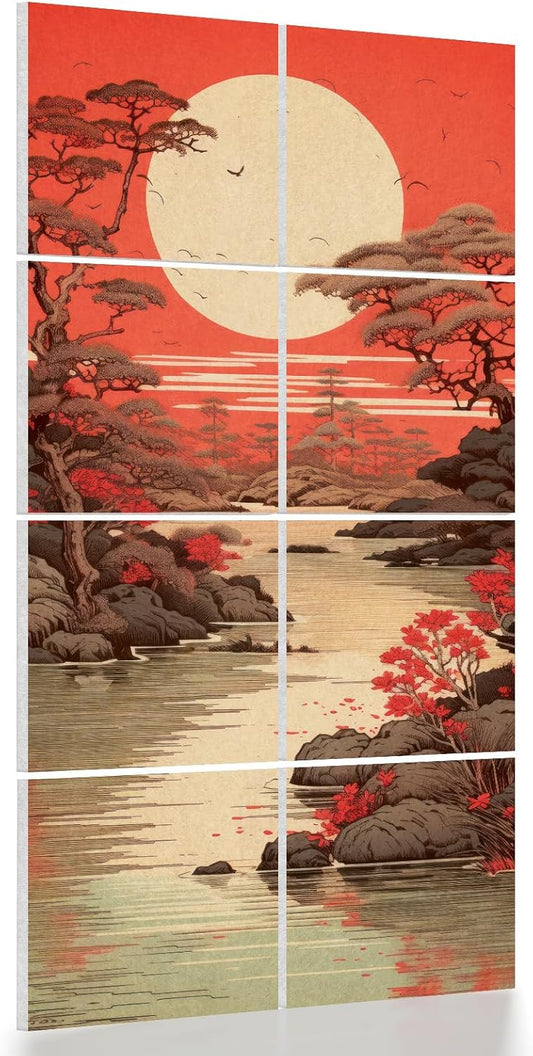 UMIACOUSTICS 8 Pcs 0.7Inch Thick Art Acoustic Panels, Total 47.2” x 23.6” Decorative Sound Absorbing Wall Panels for Home, Office, Hotel, Pine-shadow Floating Paint