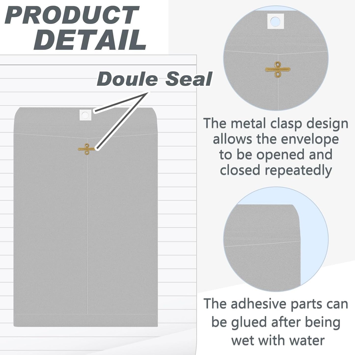 Geyee 50 Pcs 9 x 12 Inch Gray Manilla Clasp Envelopes Letter Size Mailing Envelopes with Clasp Closure for Filing Storing Documents Office Home Business School