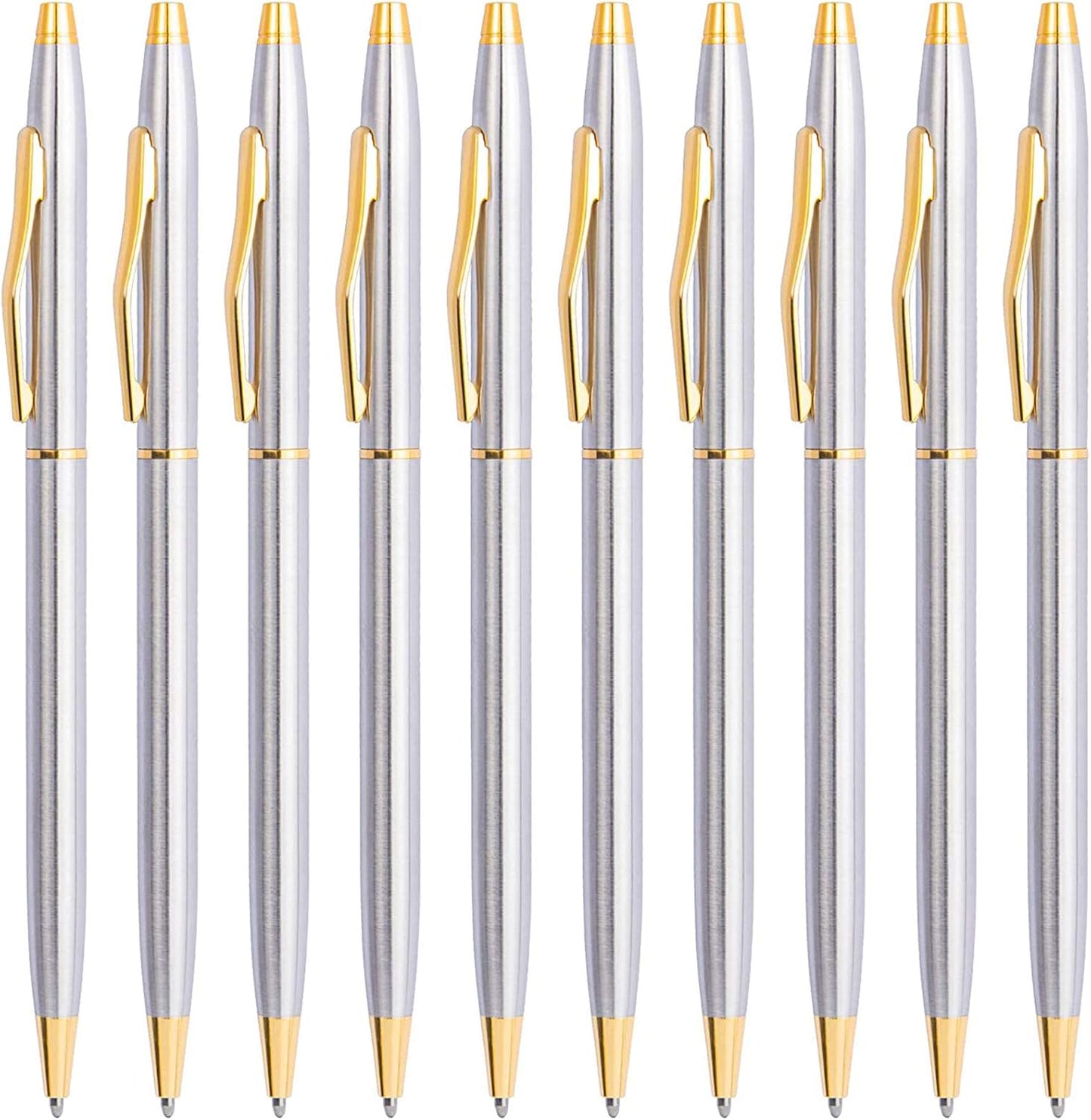 Cambond Black Pens Ballpoint Pens - Fancy Pens Comfortable Writing Gift Mini Conical Sliver Pen Slim Retractable Smooth Writing Bulk 1.0mm Medium Poin, 10 Pack (Silver)