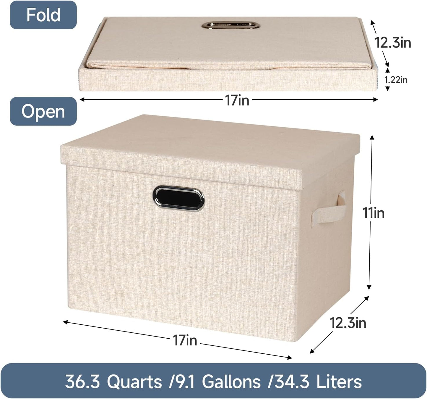 Large 17" 36 Quart Collapsible Stackable Storage Bins with Lids, 3 Packs Light Orange Linen Fabric Closet Boxes with Lids, Storage Cube Baskets Container Organizers for Office (17x12x11)