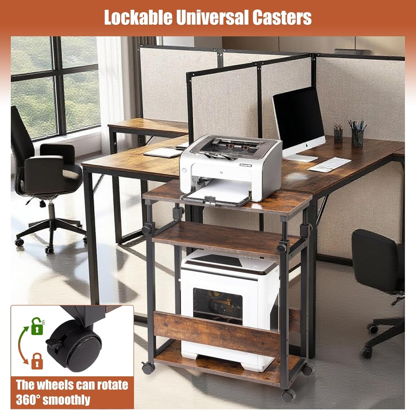 Height Adjustable Computer Tower Stand, Computer & Machine Carts, PC Tower Stand, Printer Stands with Wheels, 24" W x 12" D x 23"-38" H, Holds Up to 132 lbs (Fits Tower Lower Than 19")