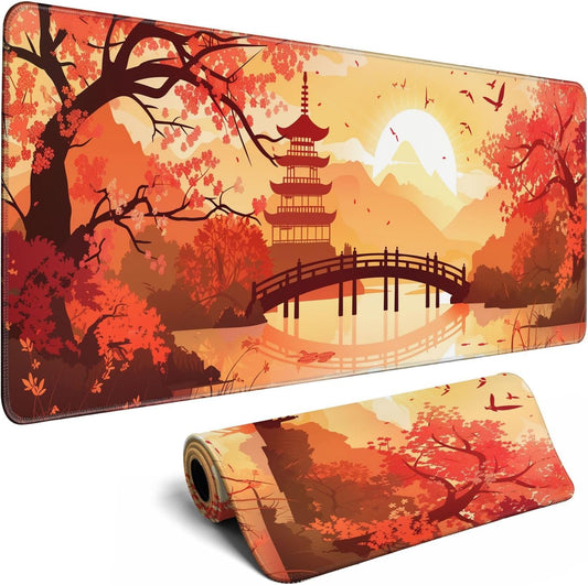 Japanese Cherry Blossom Desk Mat Anime Gaming Mouse Pad Large Desk Pad for Desk Computer Pc Laptop Office Decor, Mouse Keyboard Pad Stitched Edges Non-Slip Rubber Mat Desk Pad, 31.5x11.8 in