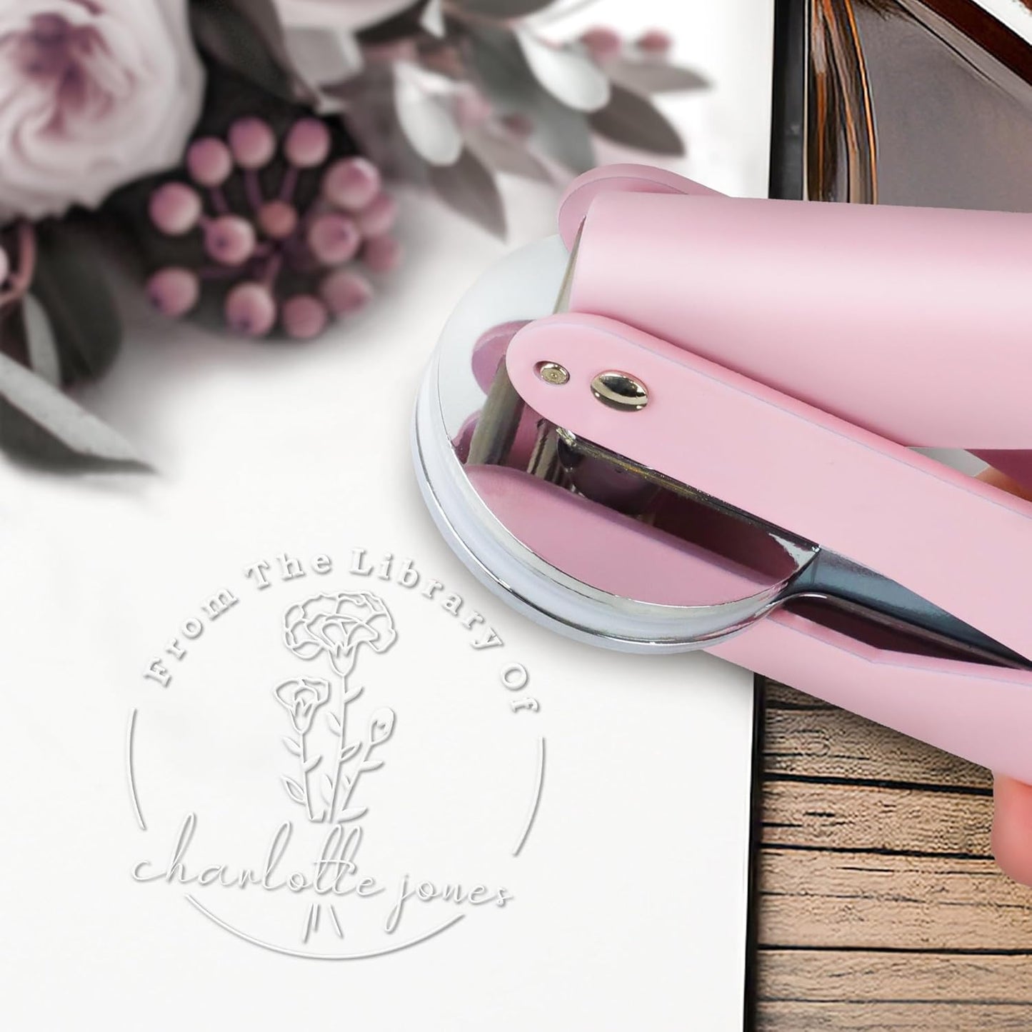 Book Embosser Custom Embosser Stamp with Your Name or Design Personalized Library Embosser Stamp Customized Books Business Cards Paper Documents Notebooks etc. (17)