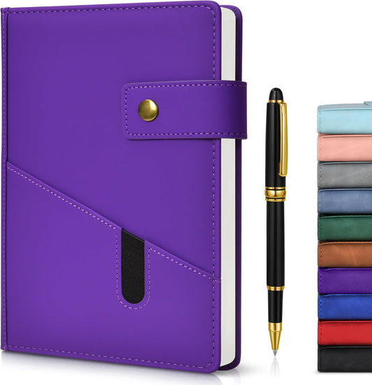 Purple A5 Lined Leather Journal Notebook for Men Women,5.9" X 8.4" Personalized Hardcover Journal with Pen,200 Pages 100 Gsm Thick Ruled Paper Daily Diary for Travel,Business,Work,Writing