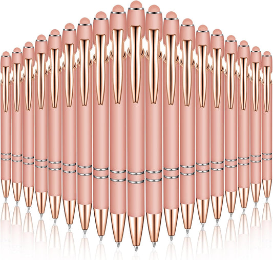 Zonon 38 Pieces Rubberized Ballpoint Pen with Stylus Tip Stylish Metal Pen Capacitive Styli with Soft Rubberized Grip, Black Ink for Most Devices(Rose Gold)