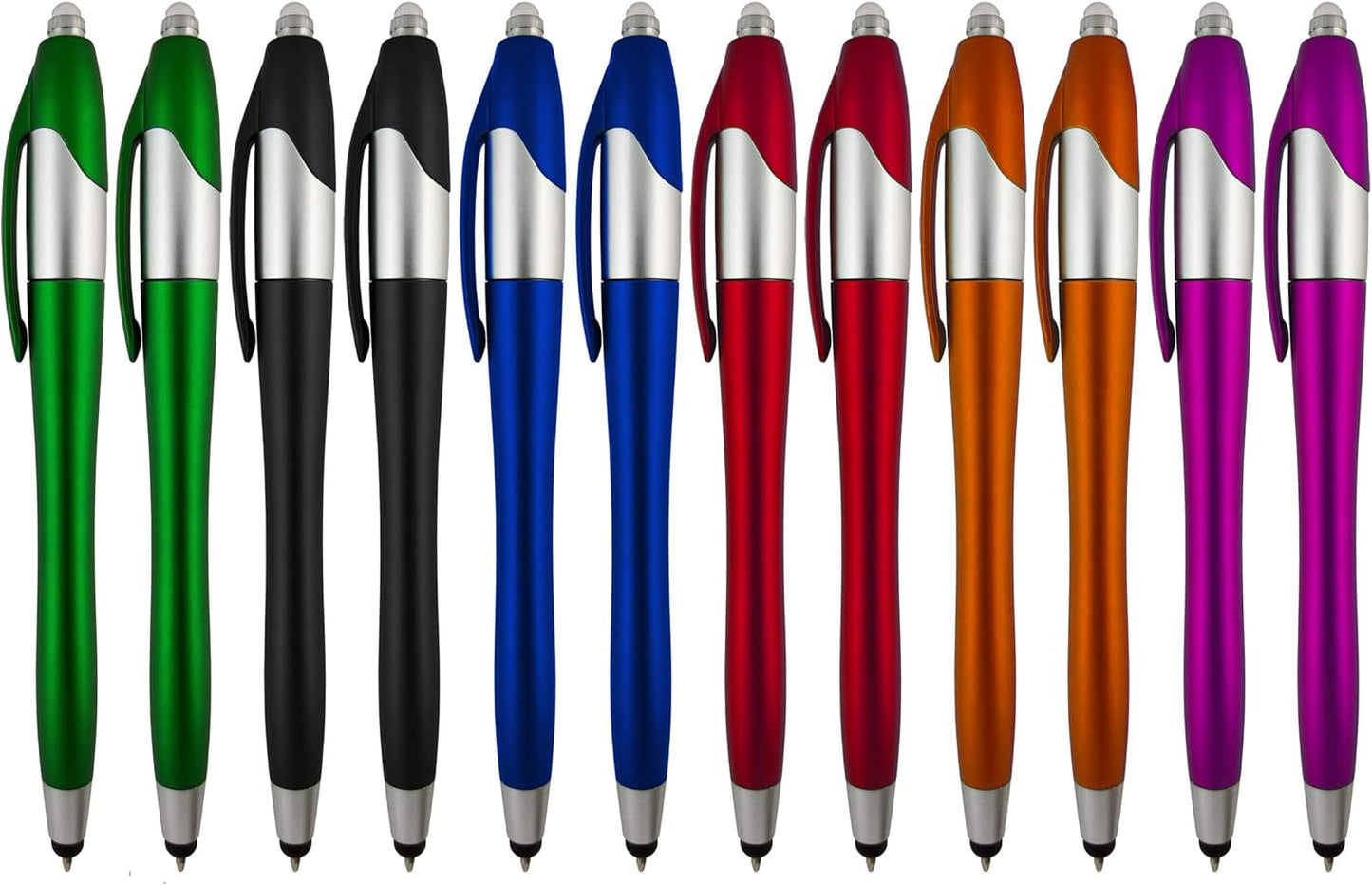 Stylus Pen, 3-1 Multi-Function, Ball Point Black Ink Pen, Capacitive Stylus for Touchscreen Devices, LED Flashlight, Medical Pen Light,for Home,Work,Doctors, and Nurses (12 Pack, Multi-Color)
