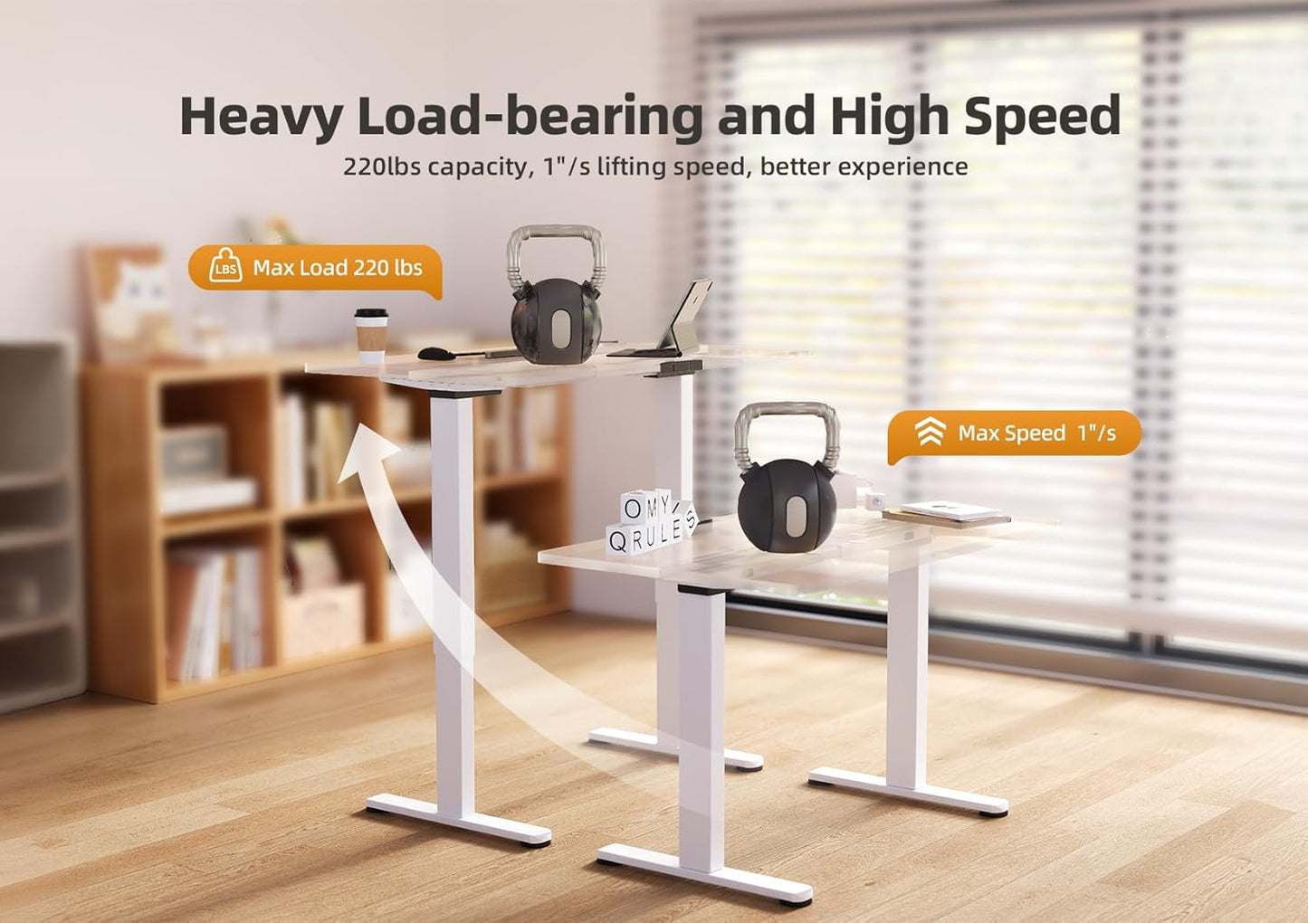 Claiks Dual Motor Standing Desk Frame, Electric Stand Up Desk Legs Frame Workstation Up to 63",T-Shaped Adjustable Standing Computer Desk for Home and Office, (White Frame only)