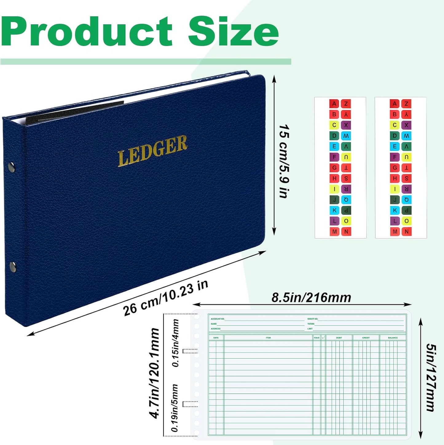 Ring Ledger Binder with 200 Pcs 5"x8.5" Ledger Sheets Small Index Tabs for Bookkeeping Accounting Business with Debit Credit Balance Columns(Blue Cover, White Sheets)