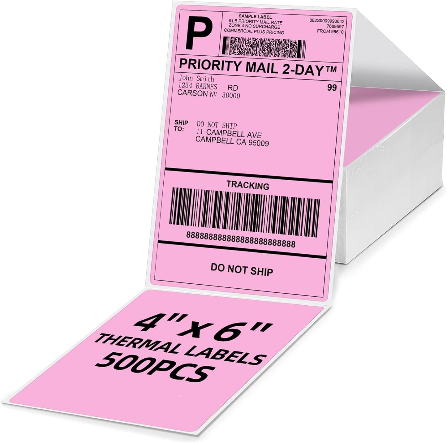 4x6 Pink Thermal Labels, 1 Packs of 500 4x6 Fold Labels - Compatible with JADENS, ASprink, Phomemo, Rollo, Zebra, Omezizy and Other Thermal Printers