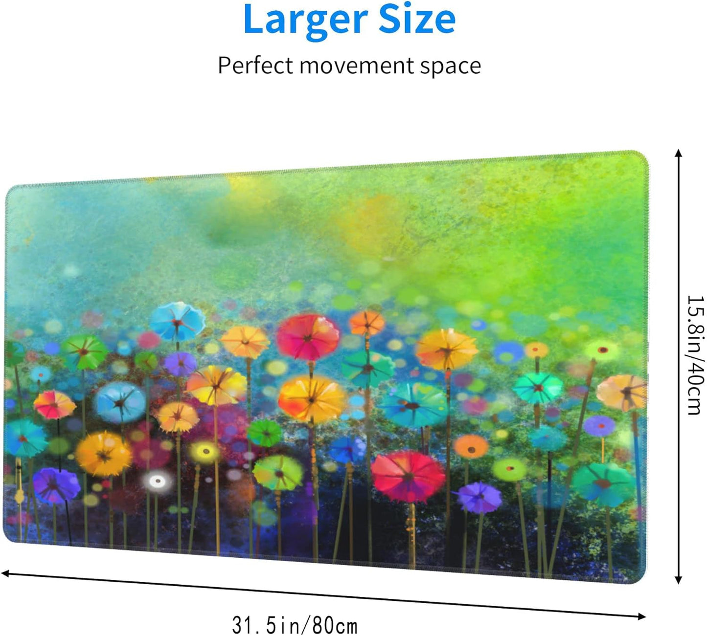 Desk Mat,Abstract Watercolor Flowers Extended Gaming Mouse Pad for Office Work & Game,Computer Keyboard Mouse Mat Desk Non-Slip Rubber Base Large Mousepad with Stitched Edges, 31.5x15.7inch