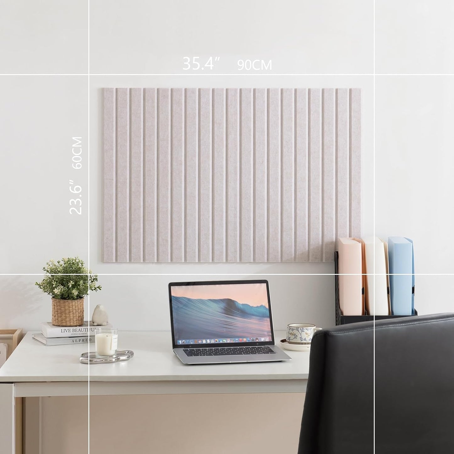 Bulletin Board, 36 x 24 inches Felt Board Decorative Pin Board, 3' x 2' Cork Board Alternative for Wall, Foldable Photo Board with 20 Pushpins - Oatmeal Stripes