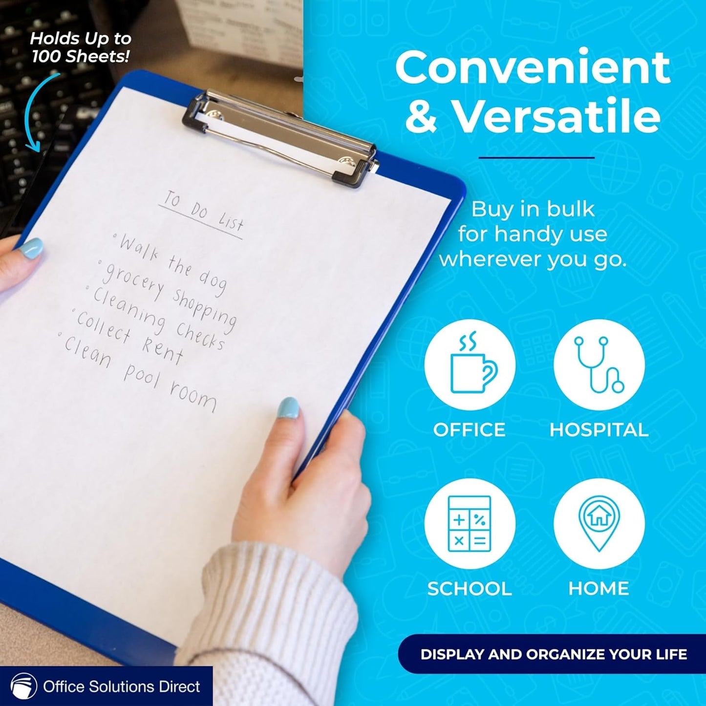 Blue Plastic Clipboard with Low Profile Clip (Pack of 6) - Letter Size Clip Board Blue with Flat Clip, A4 Size Acrylic Clipboard for Boys and Girls | Cute Aesthetic College & Back to School Supplies