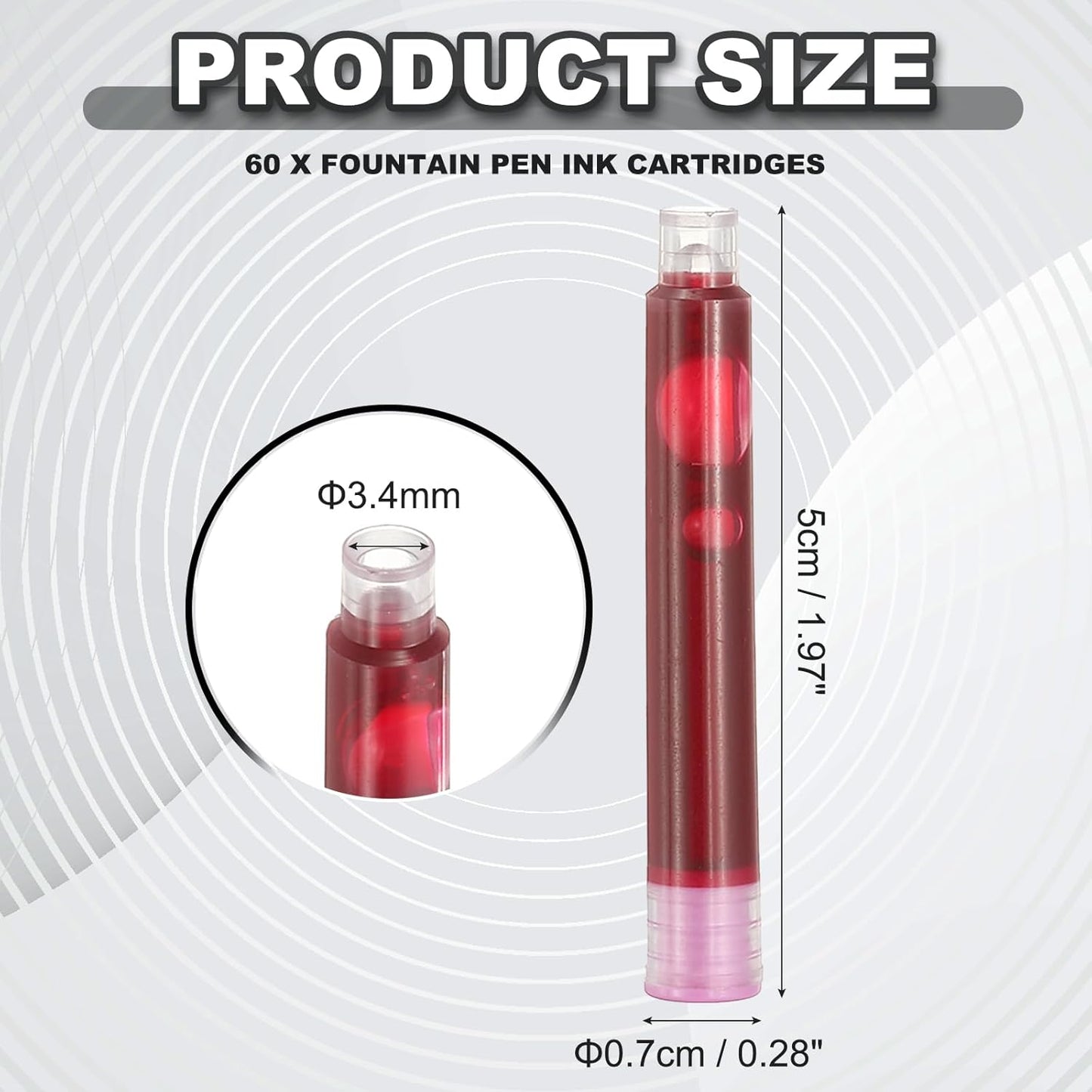 PATIKIL 60Pcs Fountain Pen Ink Cartridges, 3.4mm Bore Diameter Pen Ink Refill Standard International Refill Cartridges for Writing Business, Dark Pink