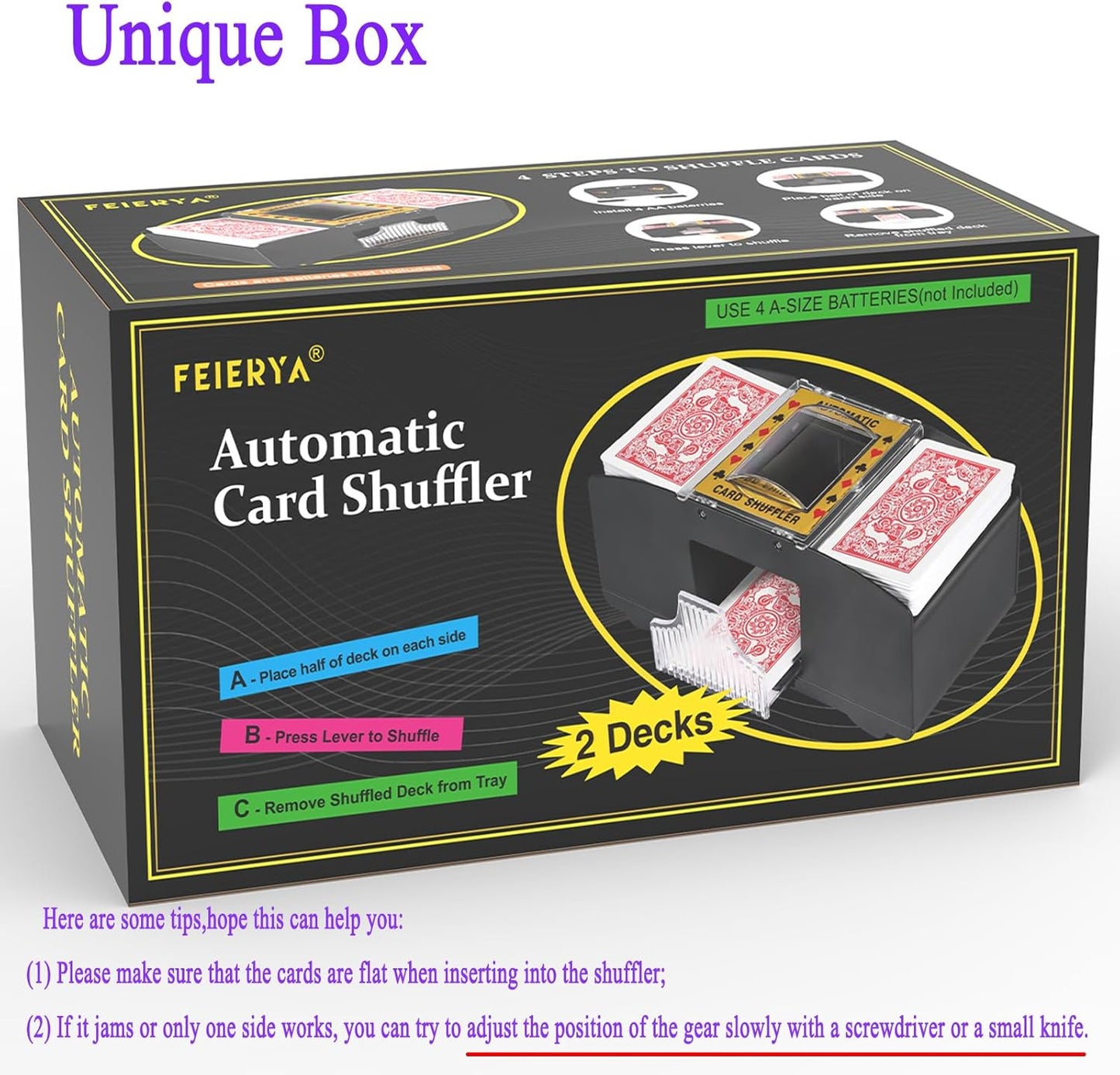 Automatic Card Shuffler 2/1/4/6 Deck,Battery-Operated Electric UNO Poker Shuffler,Playing Card Shuffler for Home Card Game,Travel