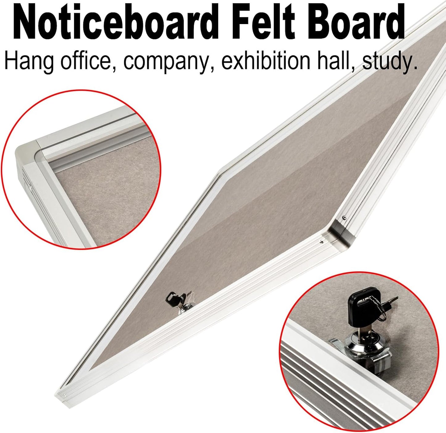 BIBOC Enclosed Felt Bulletin Board 36x24 inch Lockable Cork Noticeboard Display Cases Tamperproof Notice Poster Memo Board with Class Aluminum Frame (Felt, 24×36 inches)
