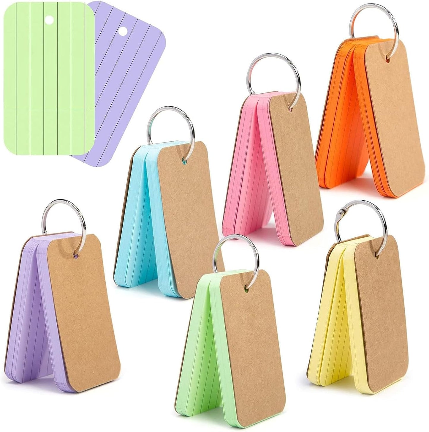 Koogel Colored Index Cards, 300 Count, 2.2 x 3.5 Inchs Flash Card Lined Ruled on Both Side, 6 Assorted Colors, Heavyweight Notecards for School Studying Learning College Office Home Taking Notes