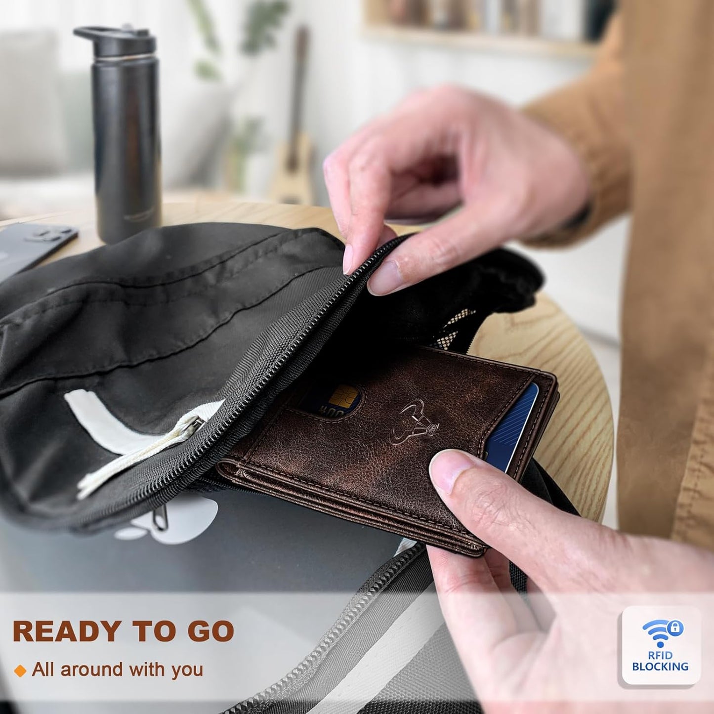 BULLIANT Men Wallet, Slim Leather Wallet Front Pocket Card Holder Gift For Men 11 Slots RFID Blocking