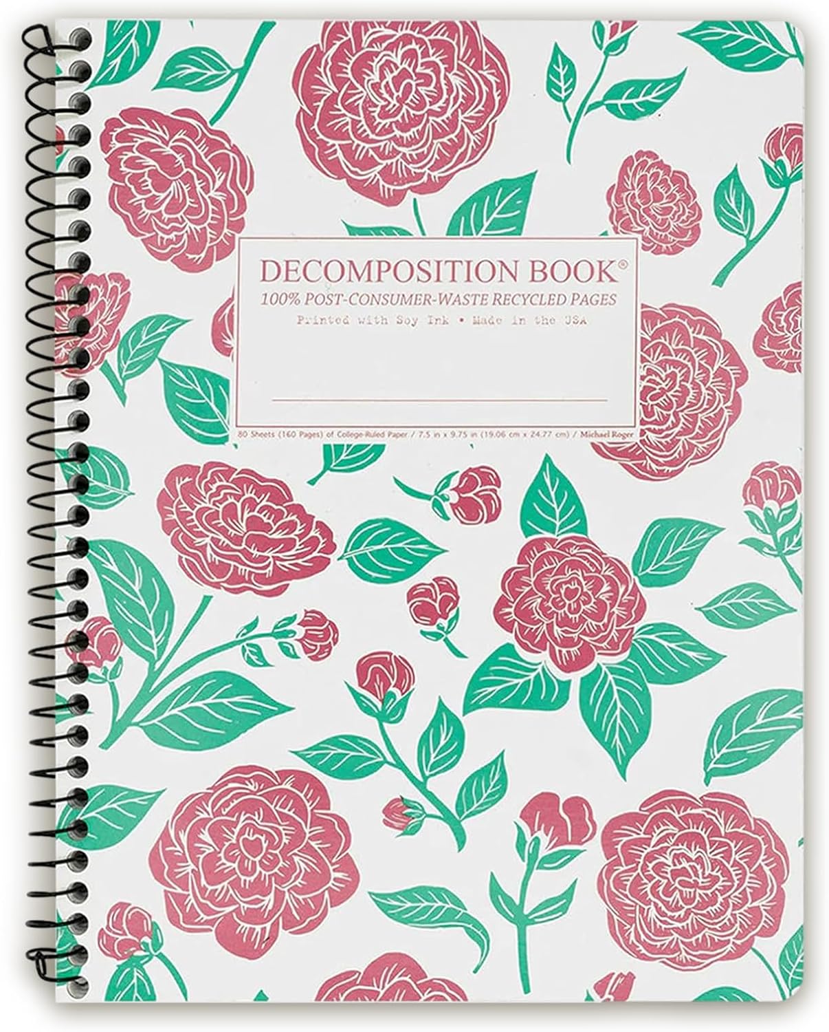 Decomposition Camellias College Ruled Spiral Notebooks – 9.75 x 7.5 Journal with 160 Lined Pages – Cute Notebooks for School Supplies, Home & Office – 100% Recycled Paper – Made in USA