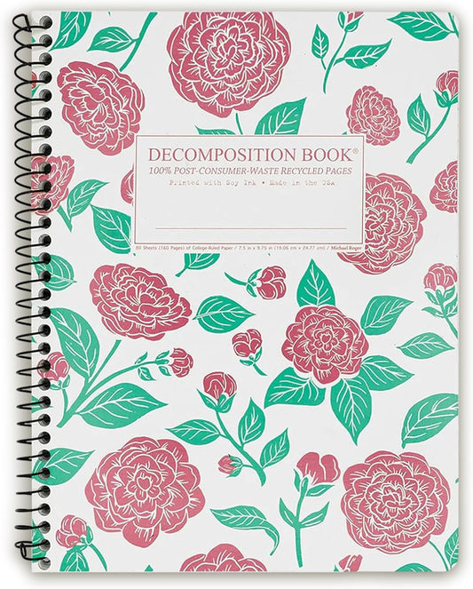 Decomposition Camellias College Ruled Spiral Notebooks – 9.75 x 7.5 Journal with 160 Lined Pages – Cute Notebooks for School Supplies, Home & Office – 100% Recycled Paper – Made in USA