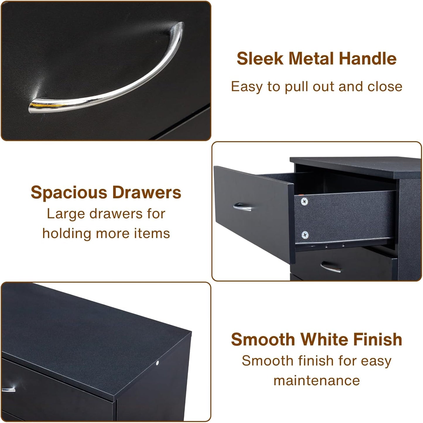 Karl home Black 4 Drawer Dresser for Bedroom, Modern Nightstand Storage Chest of Drawer, Wooden Side Table End Table, Living Room, Reception Room