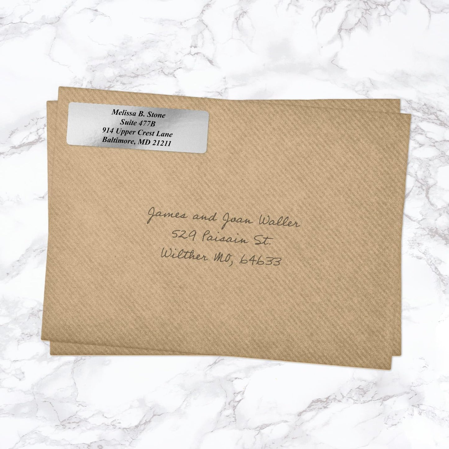 Silver Foil Personalized Return Address Labels with Elegant Dispenser - Roll of 250 Custom Stickers
