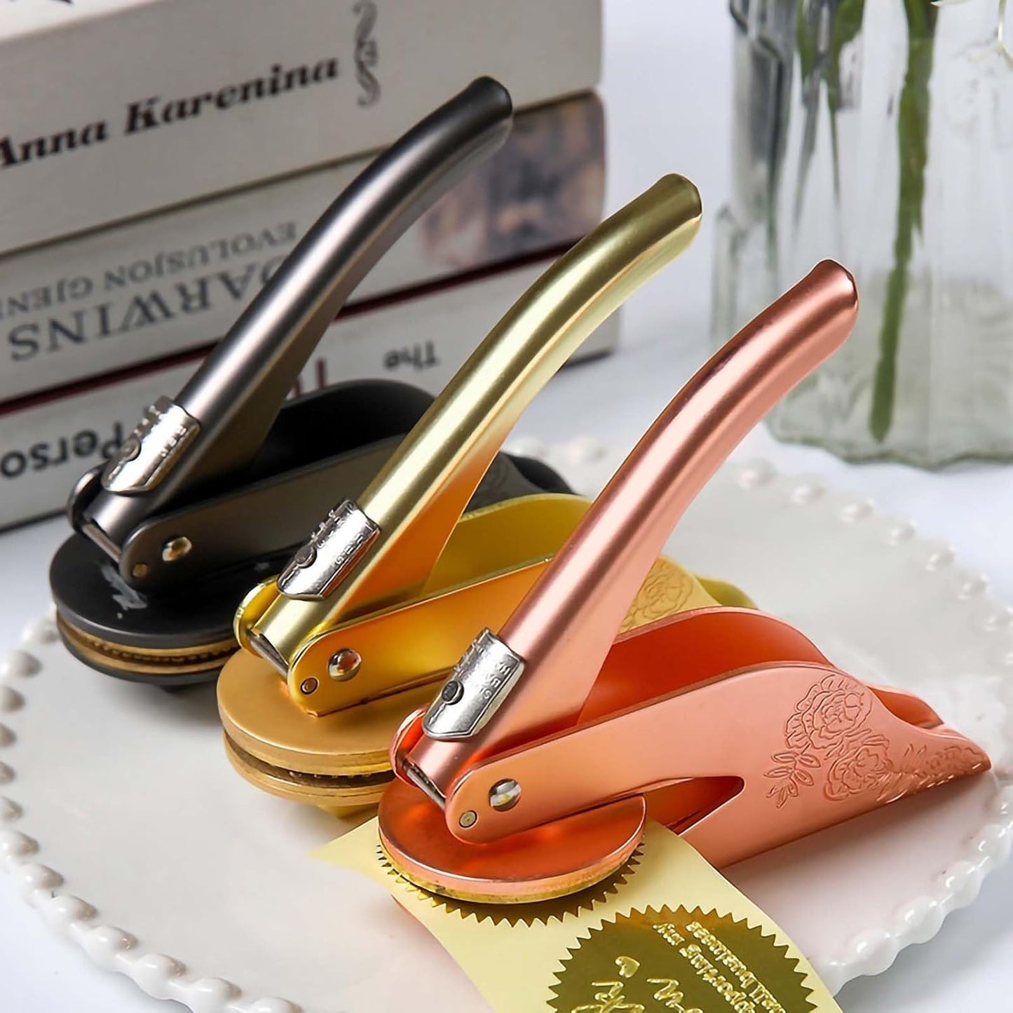 Embosser Stamp Custom Logo - Custom Book Embosser Personalized for Cards, Paper, Napkins, Perfect for Official Seal and Notary, Personal Library and Wedding - Logo 1