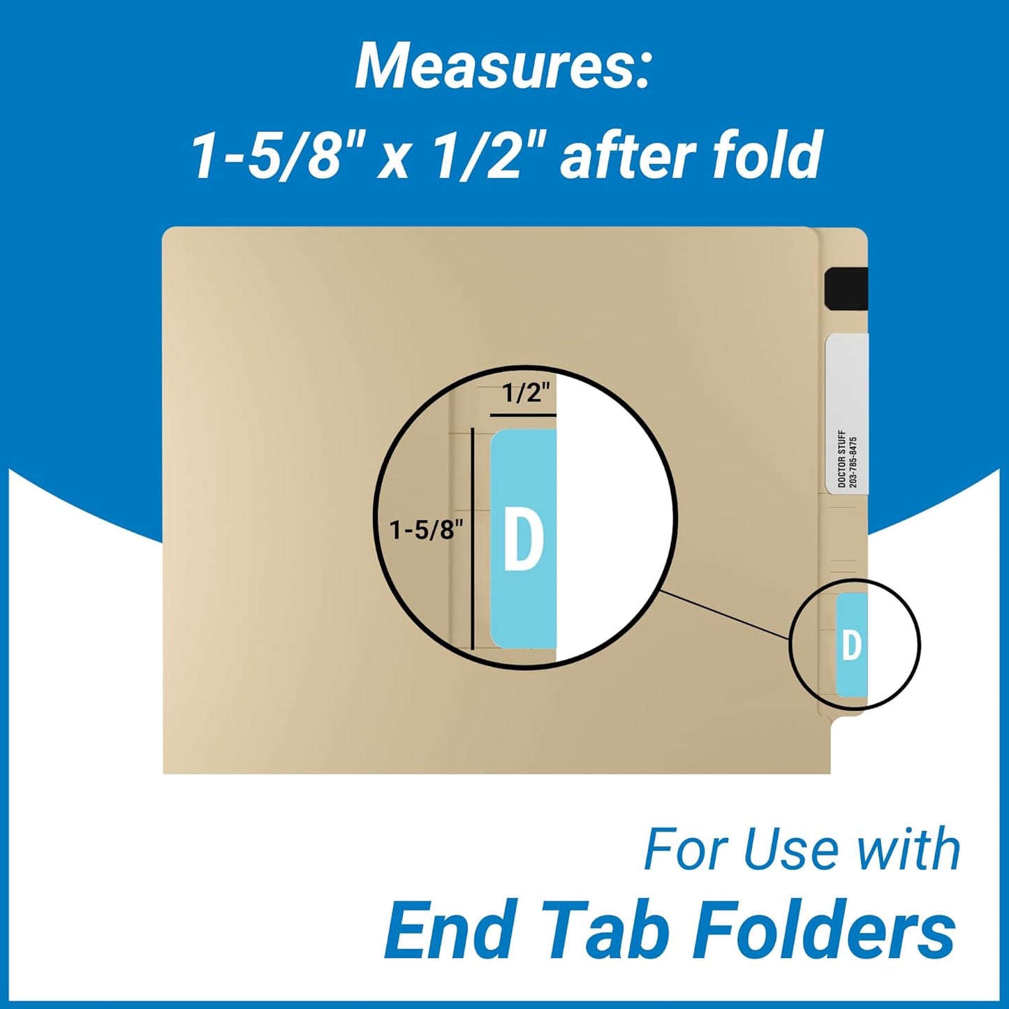 Doctor Stuff - File Folder Labels, Alphabet Letter D, Compatible with Smead Alpha Z Acc/ACCS - SMSM Series Alpha Stickers Light Blue, 1-5/8" x 1”, 250/Roll