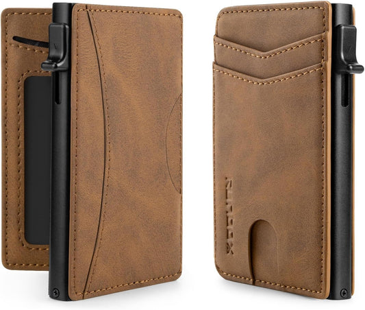 Slim Card Wallet for Men with ID Window – Minimalist RFID Wallet, Pop-Up Function, Ultra Thin Design, Metal Business Card Case Holds 8+ Cards, Gifts for Men, Men's Accessories