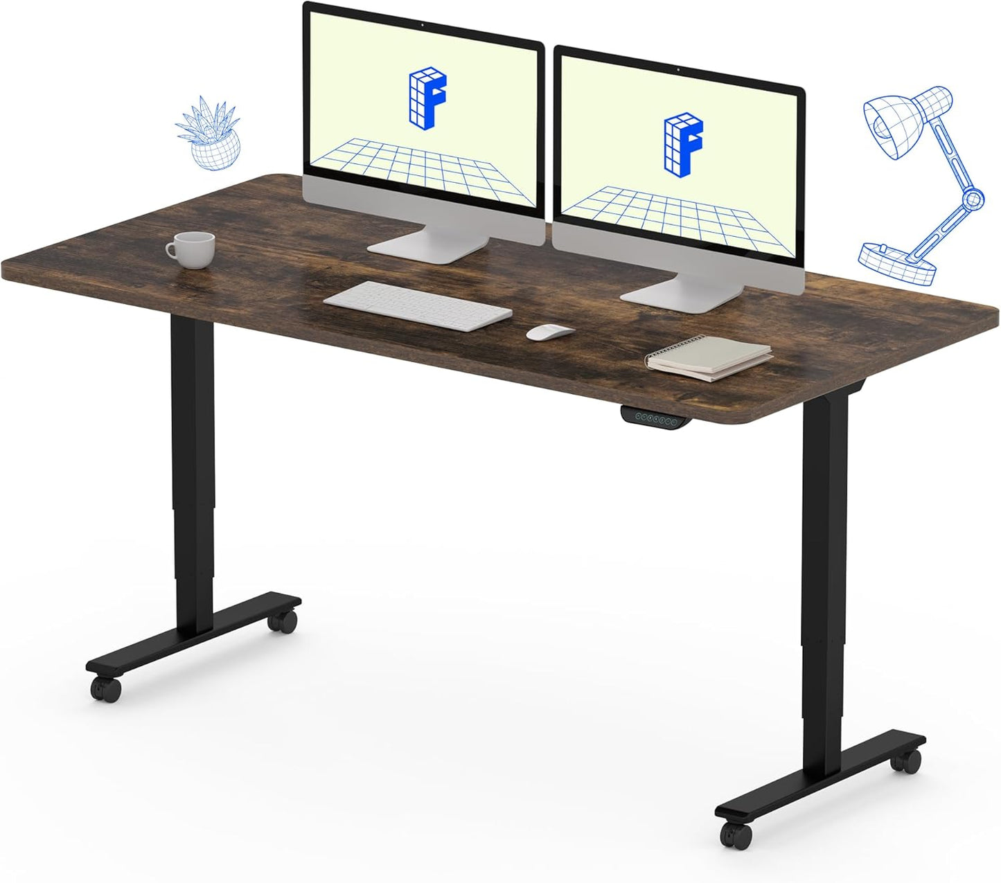 FLEXISPOT E6 MAX Dual Motor 3 Stages Standing Desk 55x28 Inch Whole-Piece Board Electric Height Adjustable Stand Up Desk 150KG Load Capacity(Black Frame + Special Walnut Desktop)