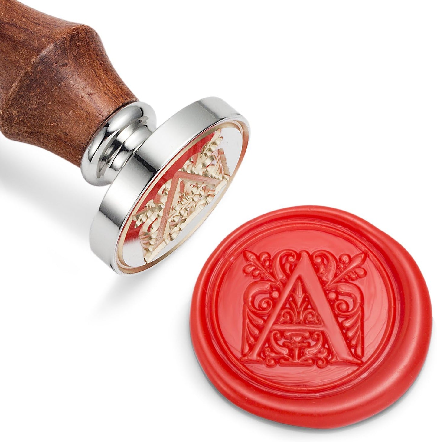 Mceal Wax Seal Stamp, Large Seal 1 1/5"(30mm) Dia, Silver Brass Head with Wooden Handle, Regal Letter A to Z Series (Letter A)