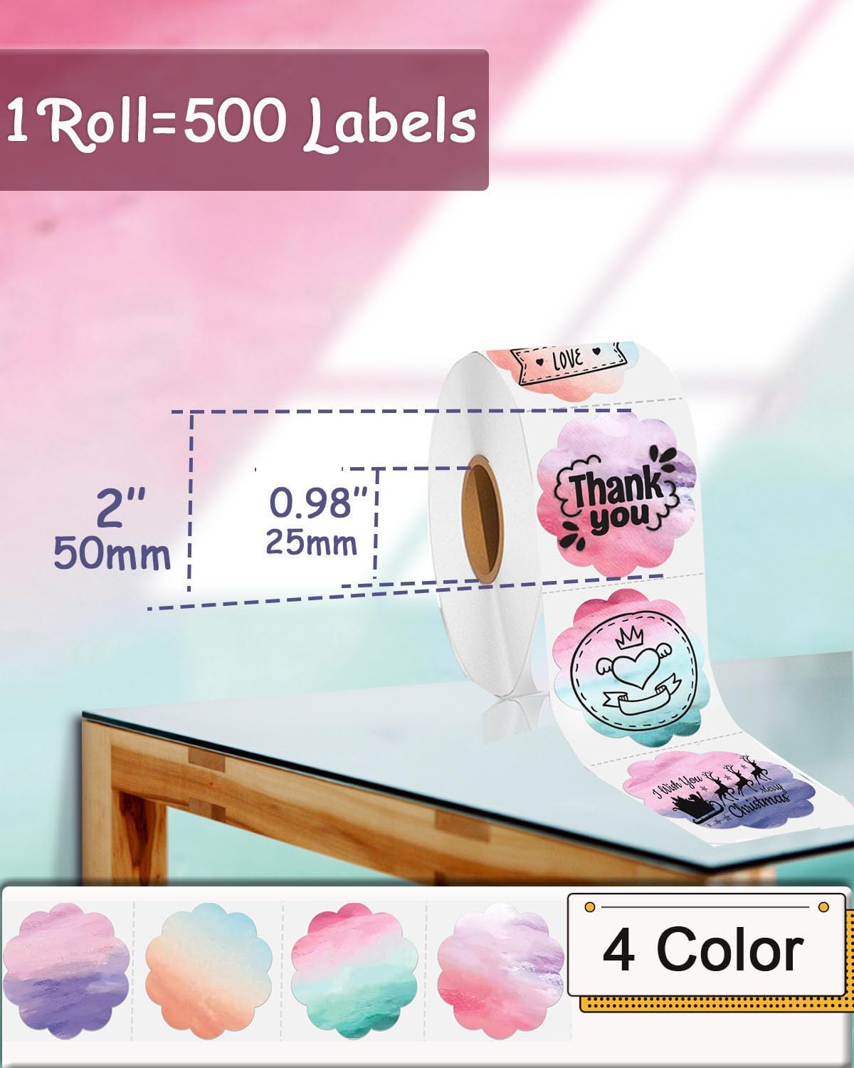 2''2'' Flower Thermal Sticker Labels, 500 Self-Adhesive Direct Thermal Labels/1 Roll, Multi-Purpose for DIY Logo Design, Name Tag, QR Code, Nebula