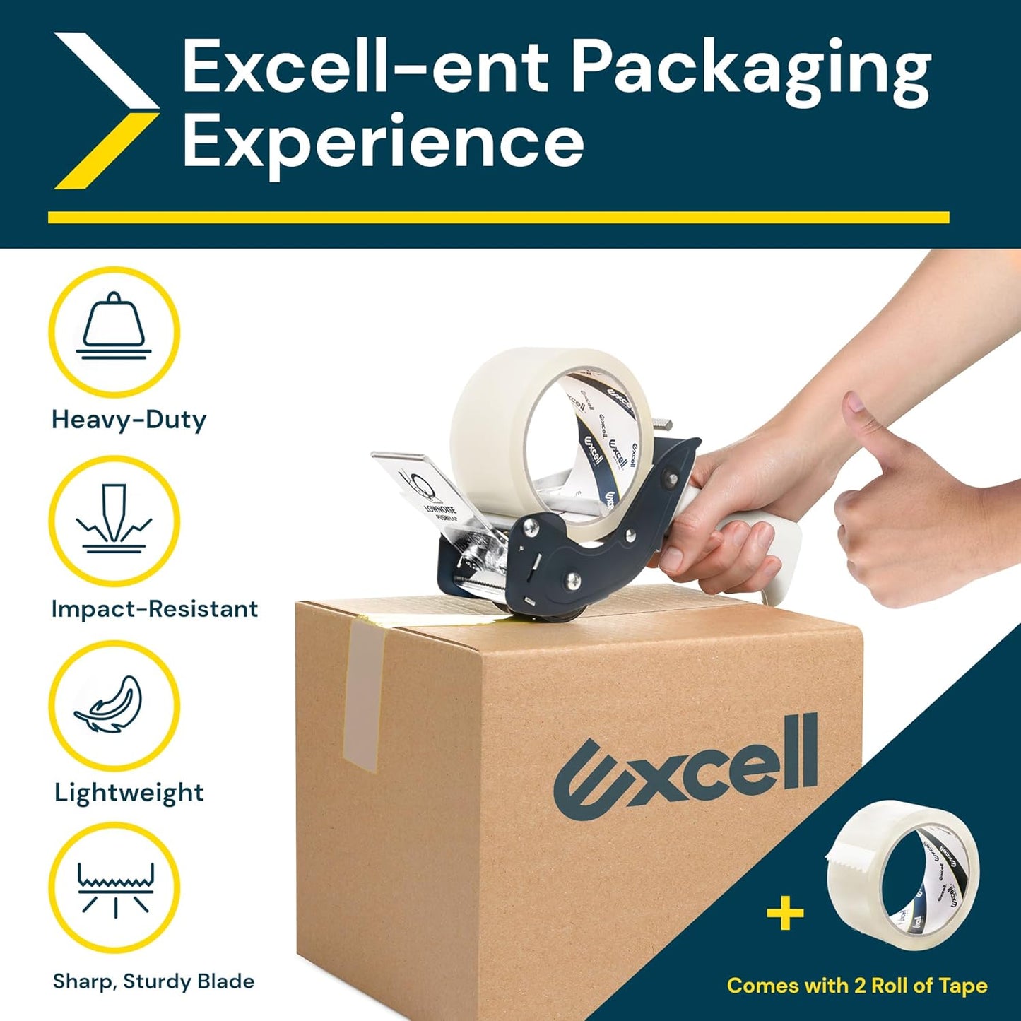 Excell RTS-82891 Low Noise Packing Tape Dispenser, Tape Gun Fit 2 Inch Wide Tape 3 Inch Core for Carton, Packaging and Box Sealing - 2Pack