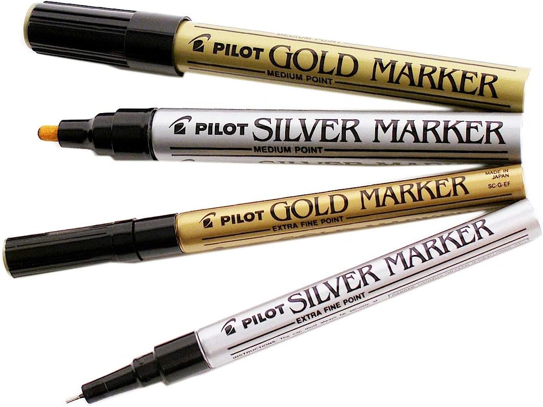 Metallic Permanent Paint Markers, Gold And Silver, Extra Fine Point (0.5mm), 2 Count, Bundle with Plastic Reusable Pouch