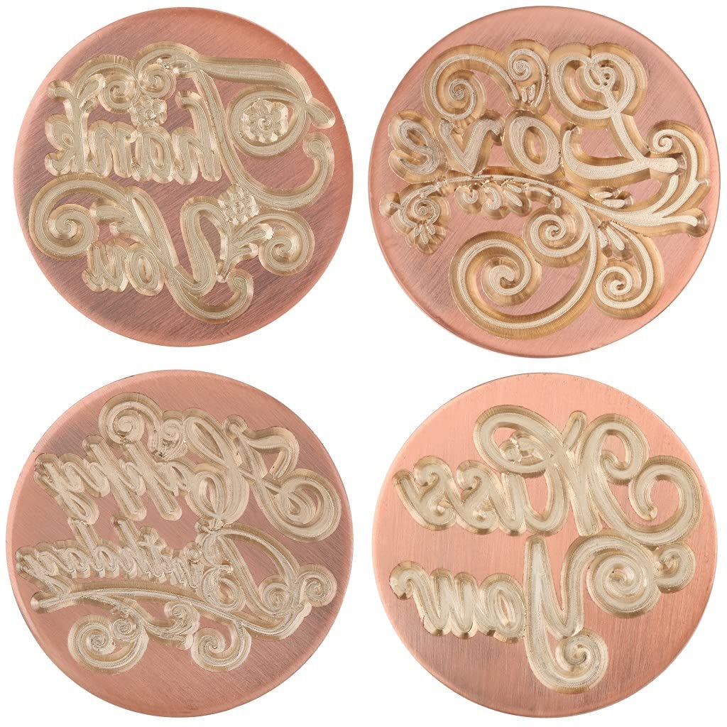rockcloud Wax Seal Stamp Set, 4 Pieces Sealing Wax Stamps Copper Seals with 1 Black Obsidian Seal Handle for Cards Envelopes Invitation Decoration, Love Expressiont