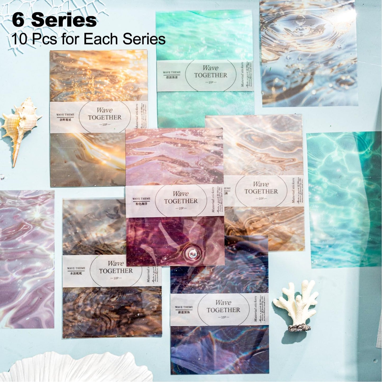 Wave PET Scrapbook Stickers Set, 60PCS Ocean Ephemera for Scrapbooking, Junk Journaling, Crafting, DIY Projects, Diaries, and Art Supplies