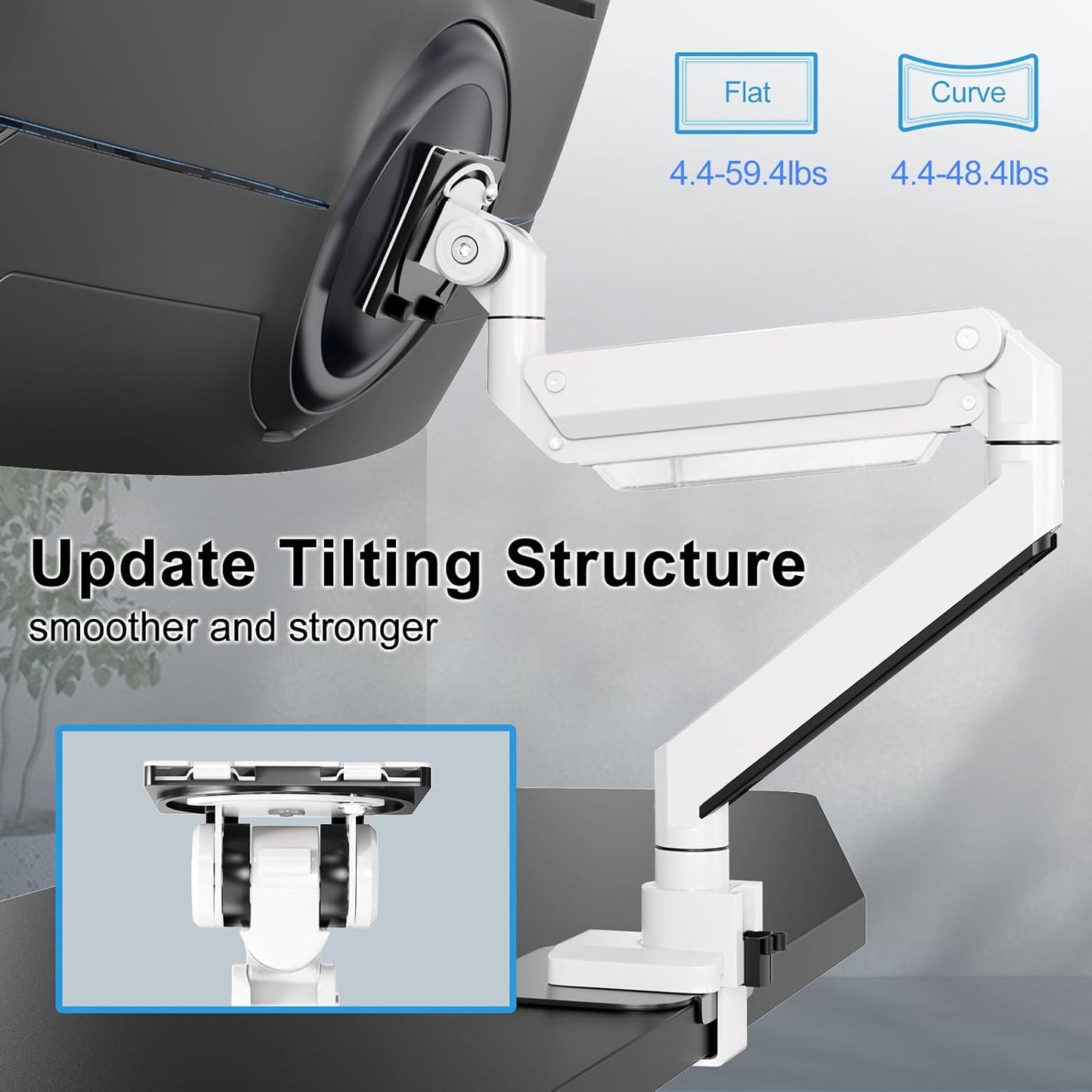 17-57 inch Ultrawide Monitor Arm - PUTORSEN, up to 59.4 lbs, Heavy Duty Monitor Arm for Flat/Curved Display and TV with VESA 75 * 75-200 * 200, with Steel Reinforcement Plate, White