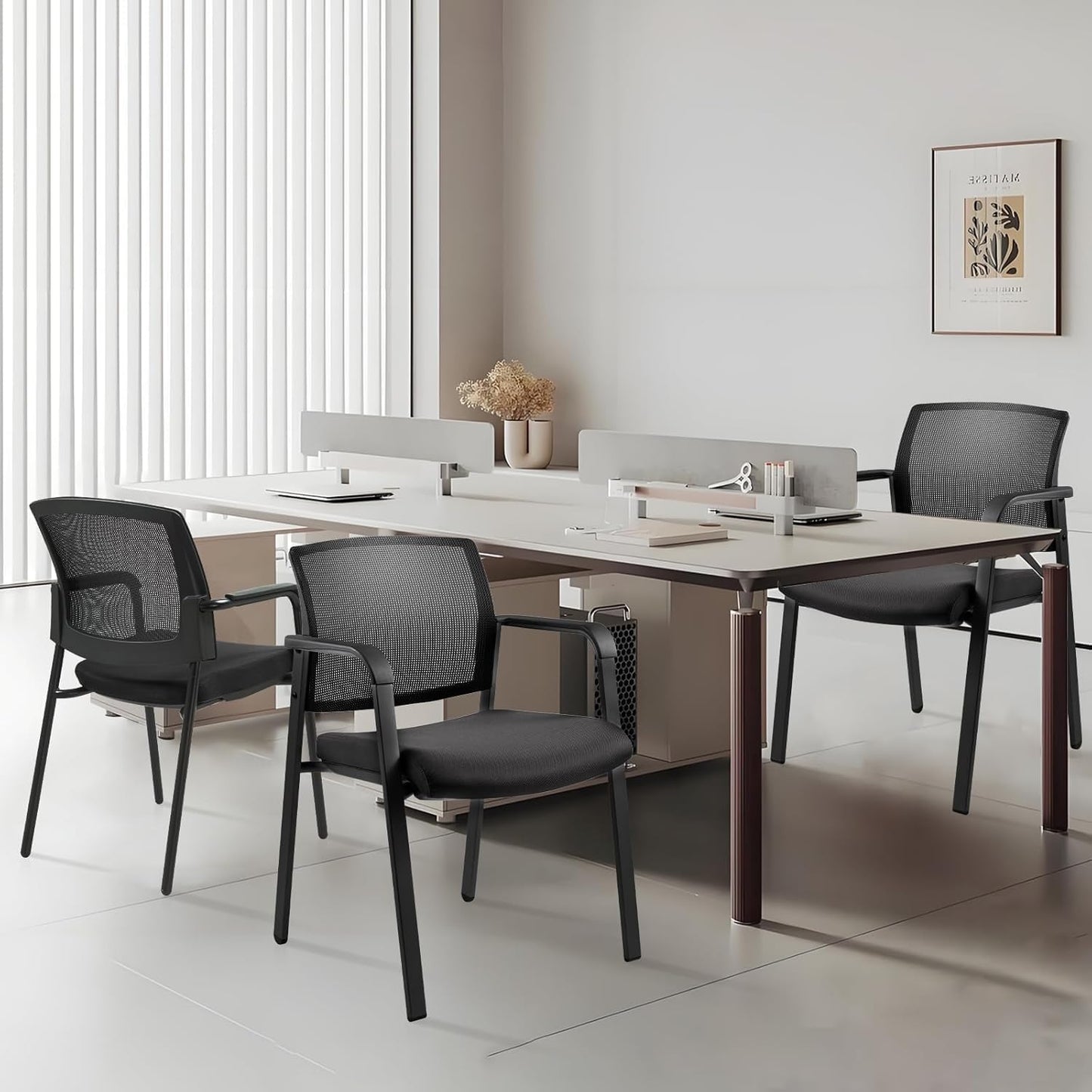 CLATINA Mesh Back Stacking Arm Chairs with Upholstered Fabric Seat and Ergonomic Lumbar Support for Office School Church Guest Reception Black 8 Pack Set New Version