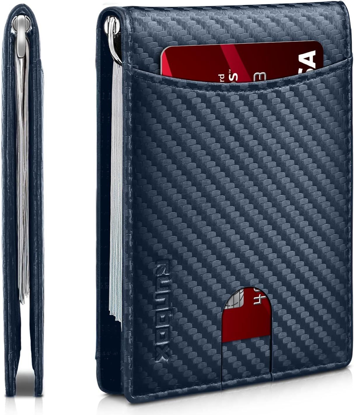 Slim Money Clip Wallets for Men RFID Blocking 11 Card Holder Minimalist Small Thin Carbon Leather Bifold Mens Front Pocket Wallet Gift Box