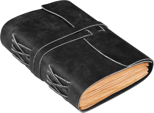 LEATHER VILLAGE Leather Bound Journal - Black, 8"X6", 220 Pages - Vintage Blank Paper Diary for Writing, Drawing, Sketchbook, and Travel Notebook - Ideal for Women and Men