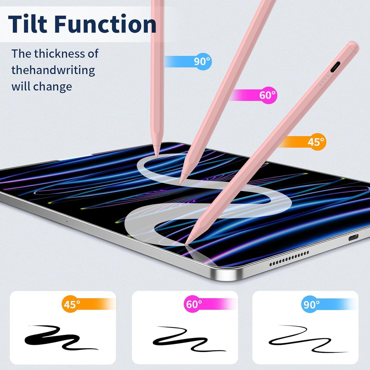 Stylus Pen for iPad,(2018-2025) Fast Charge with Tilt Sensitivity & Palm Rejection iPad Pro 11"/12.9", iPad mini 5/6, iPad Air 3/4/5, 6/7/8/9/10 (PK)