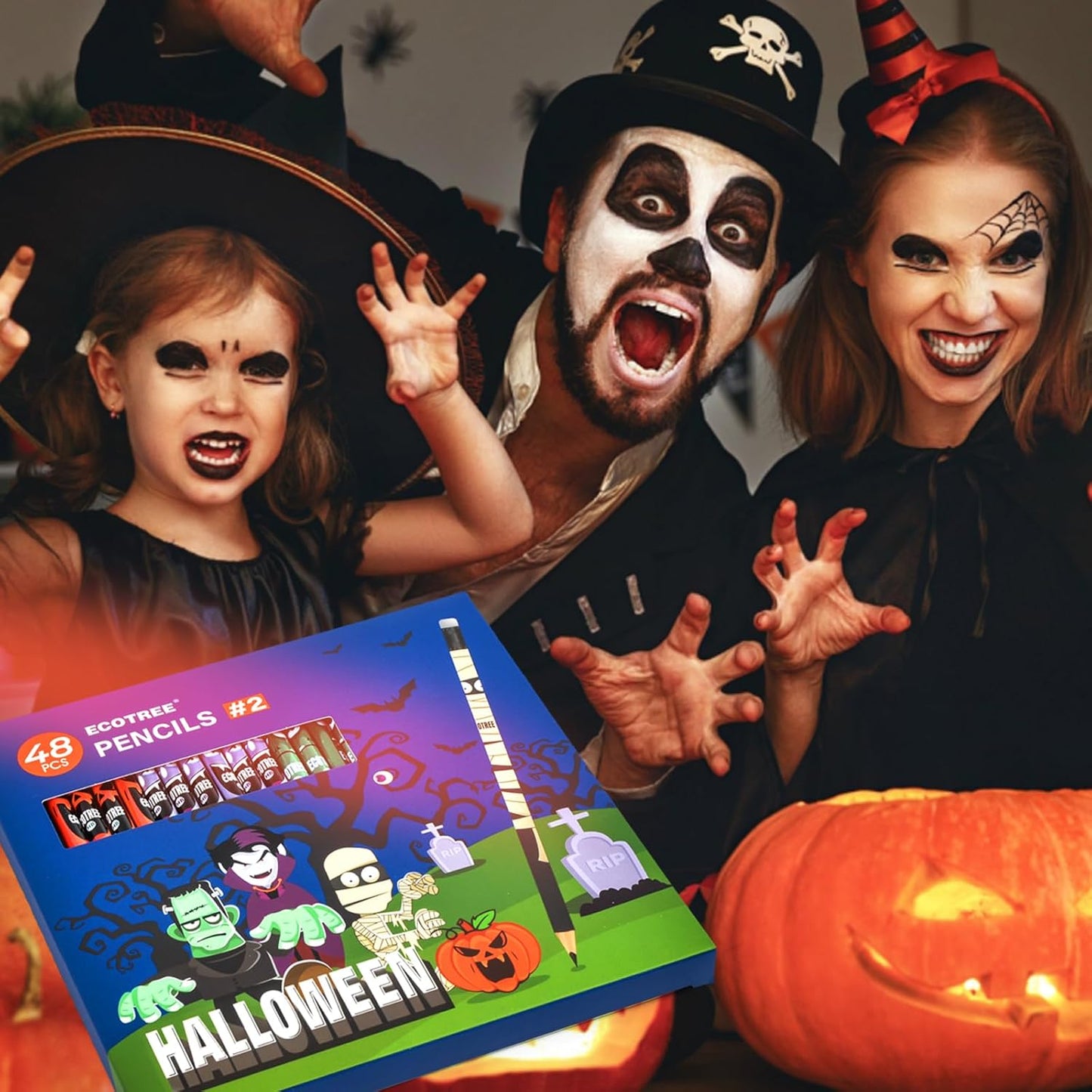 ECOTREE Pre-sharpened Halloween Pencils #2, Halloween Party Favors for Kids, Halloween Gifts, 48 Count