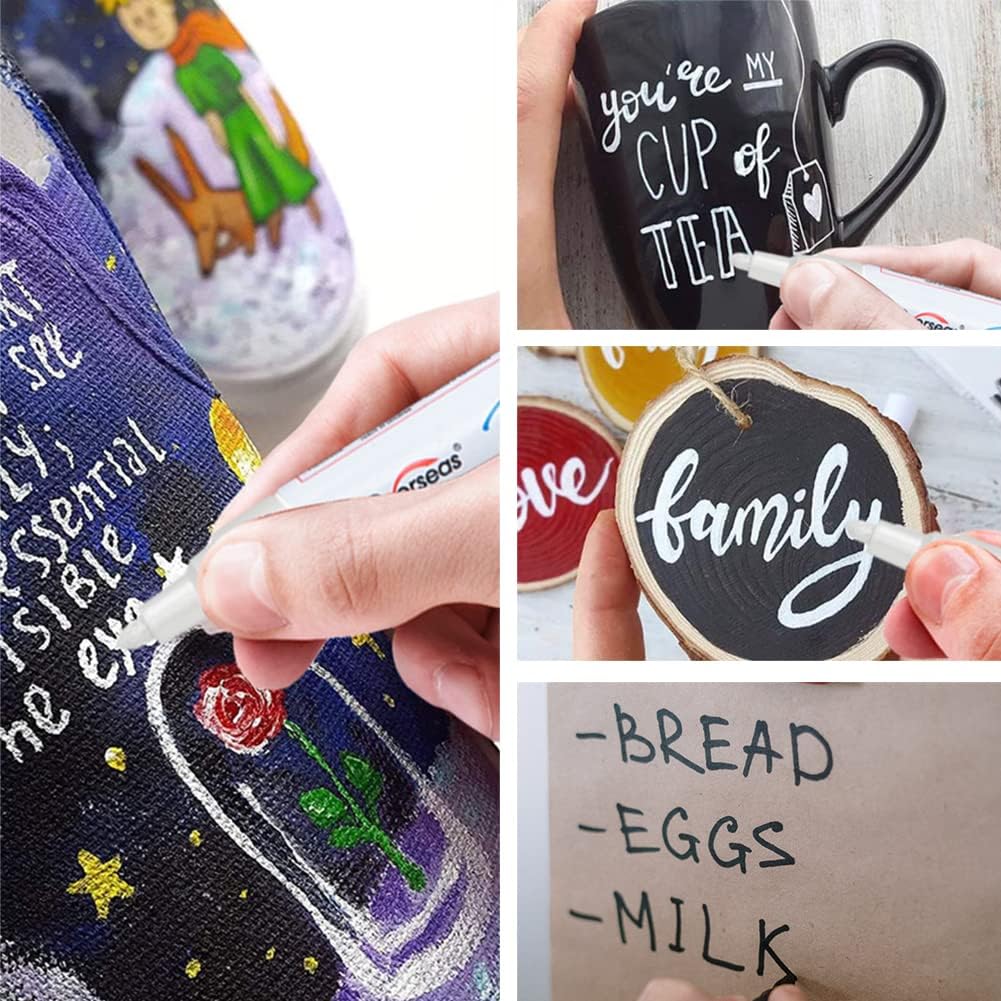 Overseas White and Black Paint Pens, 12 Pack Oil Based Permanent Markers - Medium Tip, Quick Dry and Waterproof Paint Markers for Rock, Wood, Metal, Plastic, Canvas, Glass, Ceramics, Rubber